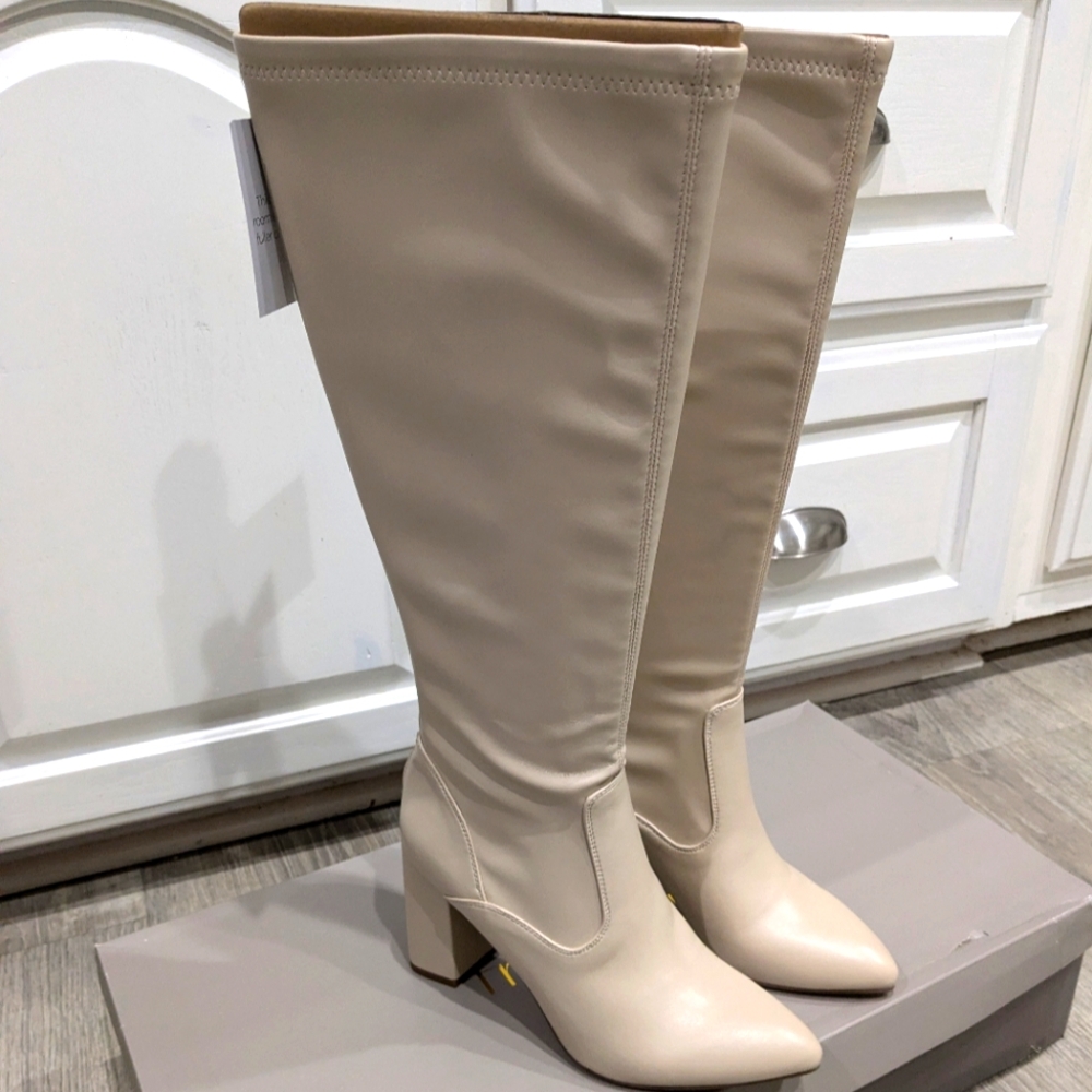 Franco Sarto Womens Kathrne Knee High Boots Wide Calf Size 9 Cashmere (Cream)